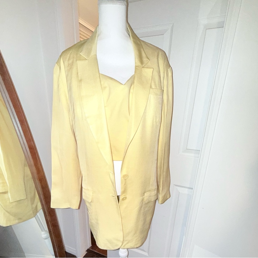 Express Linen Boyfriend Blazer in Yellow